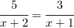 \cfrac{5}{x+2}=\cfrac{3}{x+1}