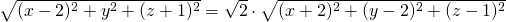 \sqrt{(x-2)^2+y^2+(z+1)^2}=\sqrt{2}\cdot \sqrt{(x+2)^2+(y-2)^2+(z-1)^2}