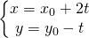 \left\{\begin{matrix} x=x_{0}+2t\\ y=y_{0}-t \end{matrix}\right.