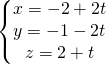 \left\{\begin{matrix} x=-2+2t\\ y=-1-2t\\ z=2+t \end{matrix}\right.