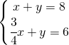 \left\{\begin{matrix} x+y=8\\ \cfrac{3}{4}x+y=6\end{matrix}\right.