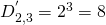 D_{2,3}^{'}=2^{3}=8