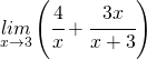 \underset{x\rightarrow3}{lim}\left(\cfrac{4}{x}+\cfrac{3x}{x+3}\right)