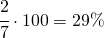 \cfrac{2}{7}\cdot 100=29\%