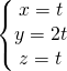 \left\{\begin{matrix} x=t\\ y=2t\\ z=t \end{matrix}\right.