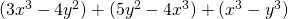 (3x^{3}-4y^{2})+(5y^{2}-4x^{3})+(x^{3}-y^{3})