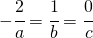 -\cfrac{2}{a}=\cfrac{1}{b}=\cfrac{0}{c}