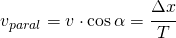 v_{paral}=v\cdot \cos \alpha =\cfrac{\Delta x}{T}