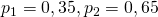 p_{1}=0,35,p_{2}=0,65