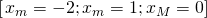 \left [\left x_{m}=-2;x_{m}=1;x_{M}=0 \right ]