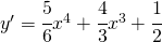 y'=\cfrac{5}{6}x^{4}+\cfrac{4}{3}x^{3}+\cfrac{1}{2}