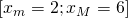 \left [ x_{m}=2;x_{M}=6 \right ]