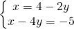 \left\{\begin{matrix} x=4-2y\\ x-4y=-5\end{matrix}\right.